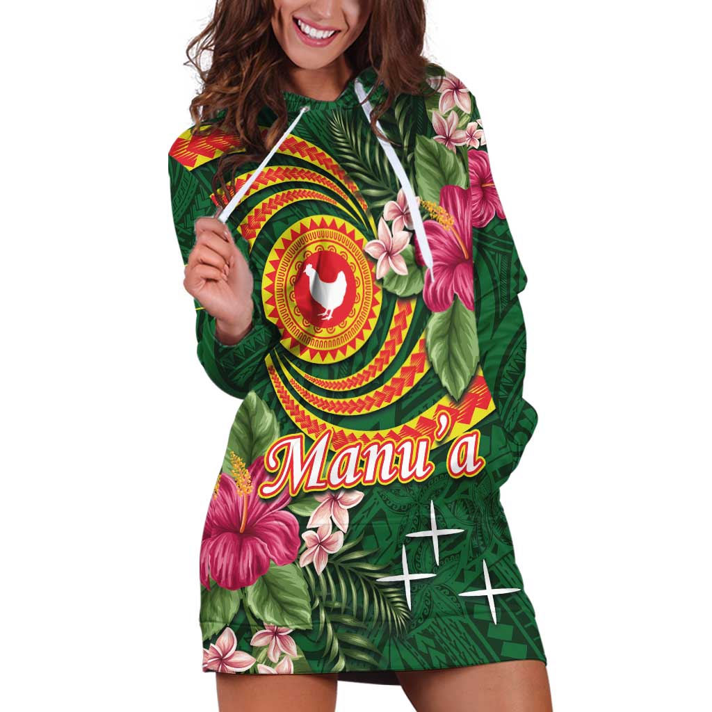 Manuʻa Islands Hoodie Dress Polynesian Art Tattoo Style and Tropical Plants