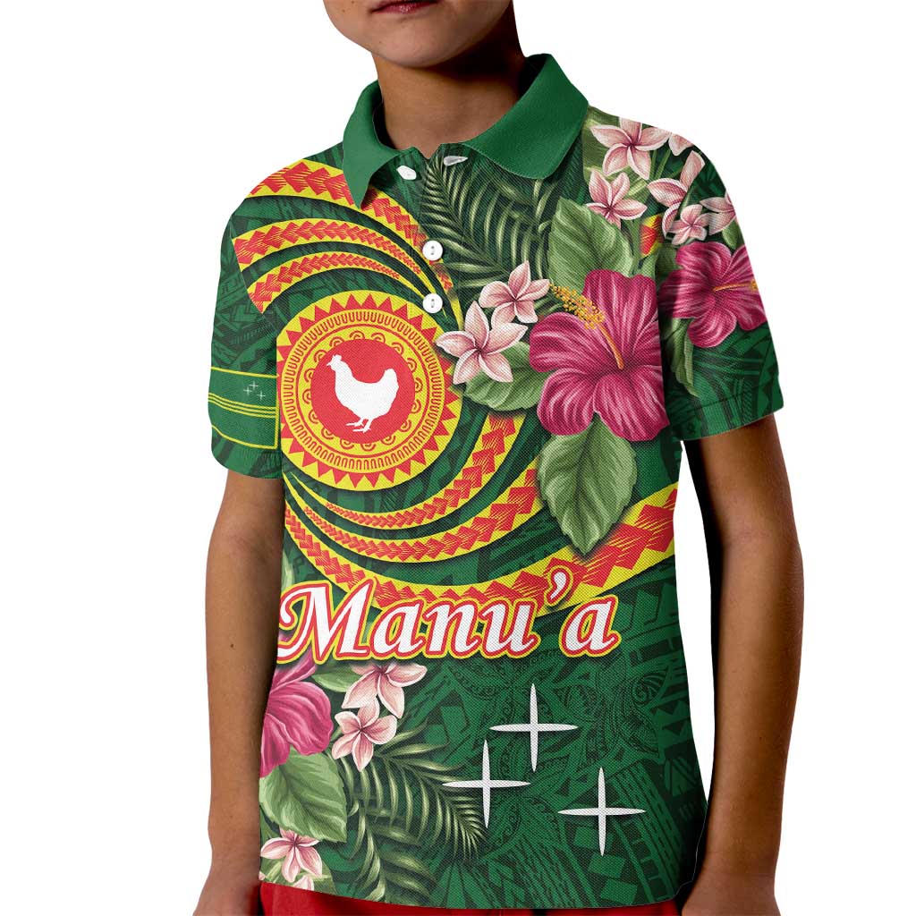 Manuʻa Islands Kid Polo Shirt Polynesian Art Tattoo Style and Tropical Plants