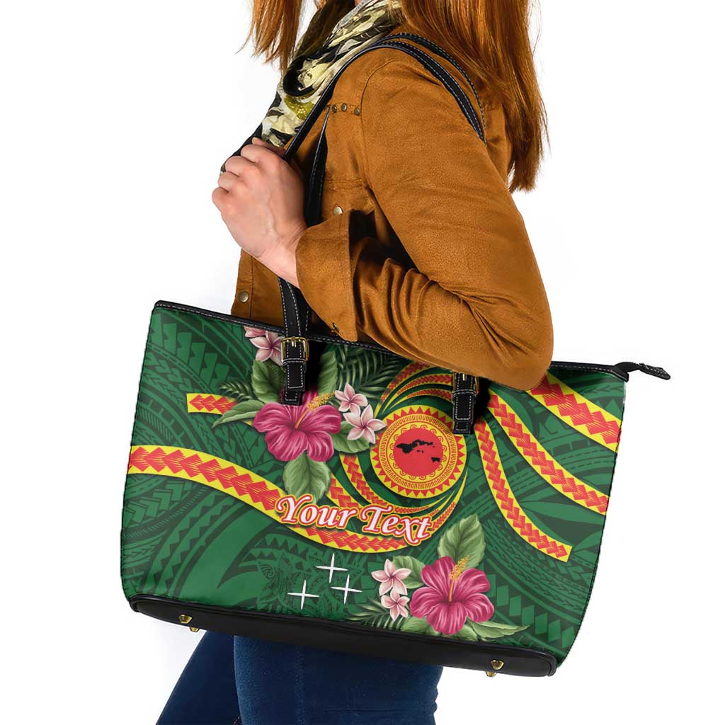 Manuʻa Islands Leather Tote Bag Polynesian Art Tattoo Style and Tropical Plants