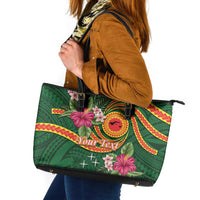Manuʻa Islands Leather Tote Bag Polynesian Art Tattoo Style and Tropical Plants