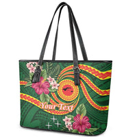 Manuʻa Islands Leather Tote Bag Polynesian Art Tattoo Style and Tropical Plants