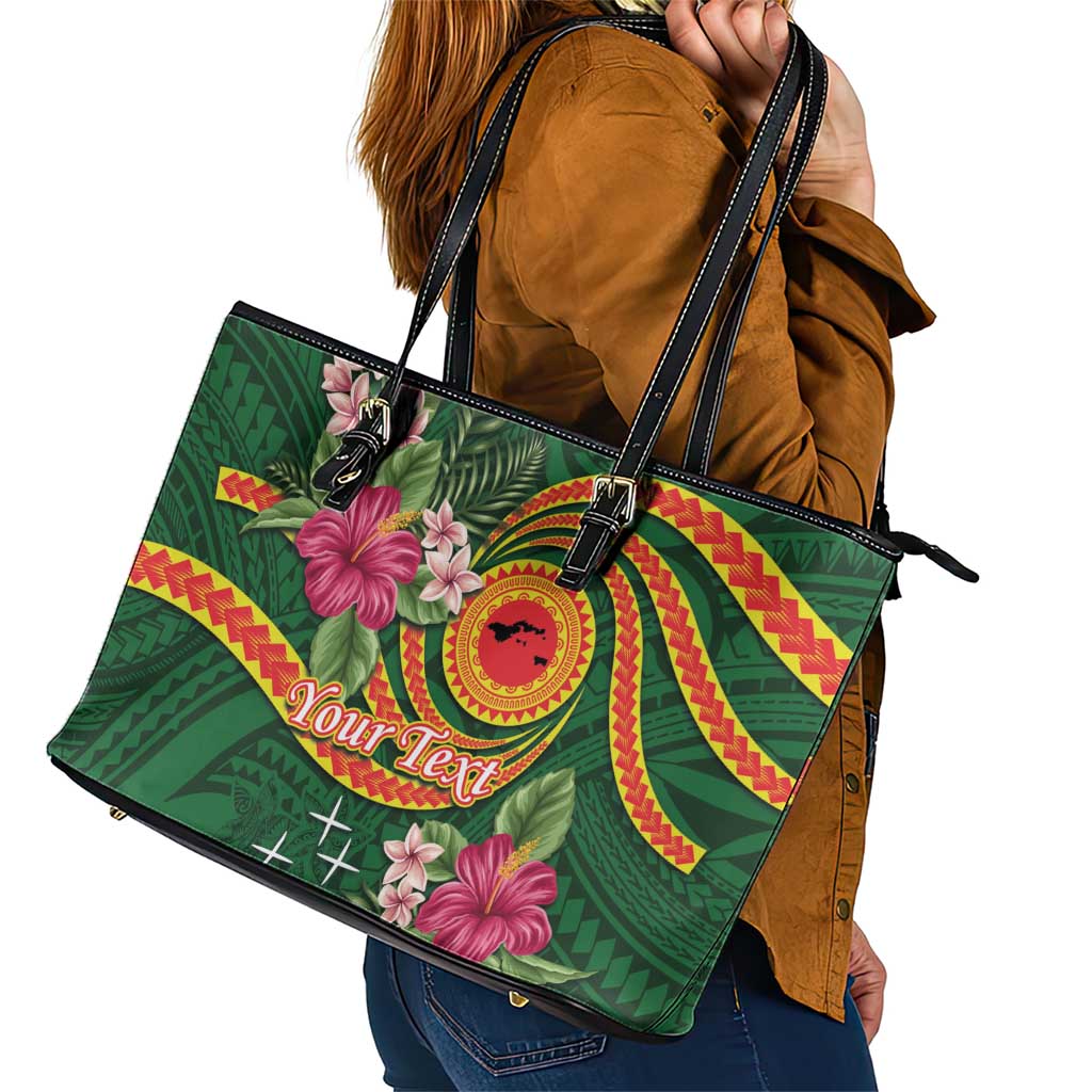 Manuʻa Islands Leather Tote Bag Polynesian Art Tattoo Style and Tropical Plants