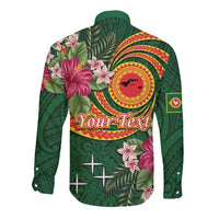 Manuʻa Islands Long Sleeve Button Shirt Polynesian Art Tattoo Style and Tropical Plants