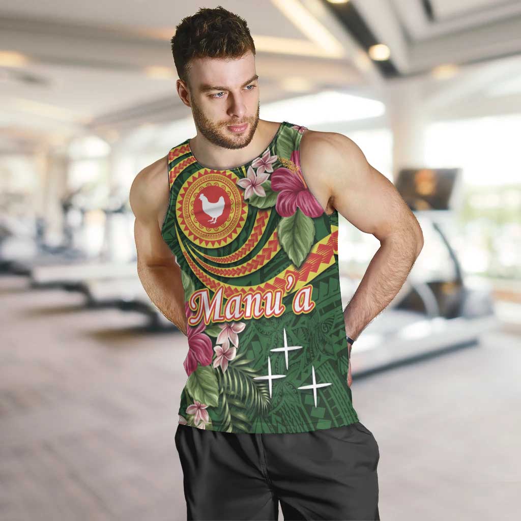 Personalised Manuʻa Islands Men Tank Top Polynesian Art Tattoo Style and Tropical Plants LT03 Green - Polynesian Pride