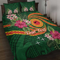 Personalised Manuʻa Islands Quilt Bed Set Polynesian Art Tattoo Style and Tropical Plants LT03 Green - Polynesian Pride