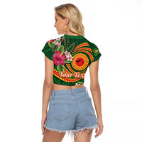 Personalised Manuʻa Islands Raglan Cropped T Shirt Polynesian Art Tattoo Style and Tropical Plants LT03 - Polynesian Pride