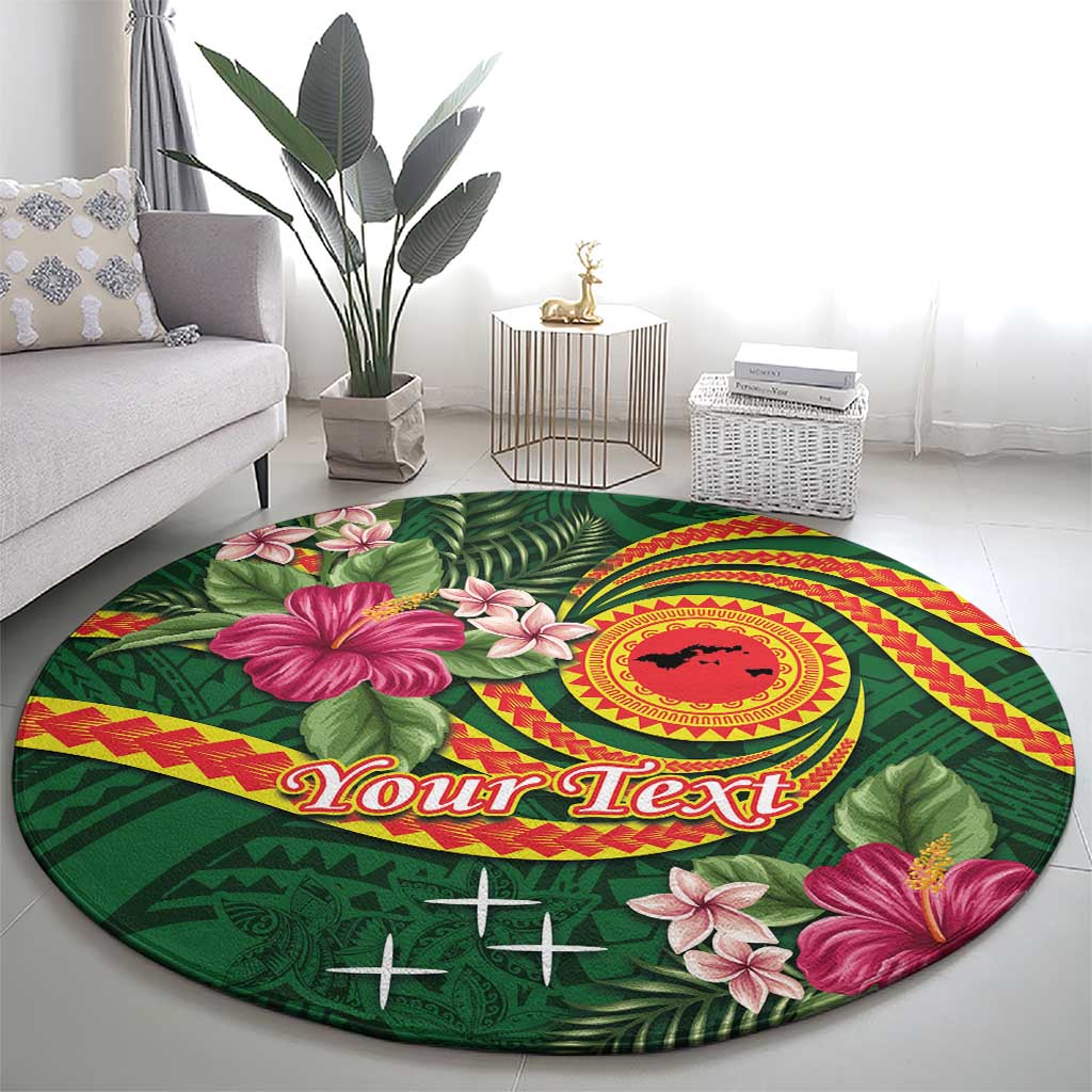 Manuʻa Islands Round Carpet Polynesian Art Tattoo Style and Tropical Plants