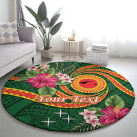 Manuʻa Islands Round Carpet Polynesian Art Tattoo Style and Tropical Plants