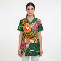 Manuʻa Islands Scrub Top Polynesian Art Tattoo Style and Tropical Plants LT03 - Polynesian Pride