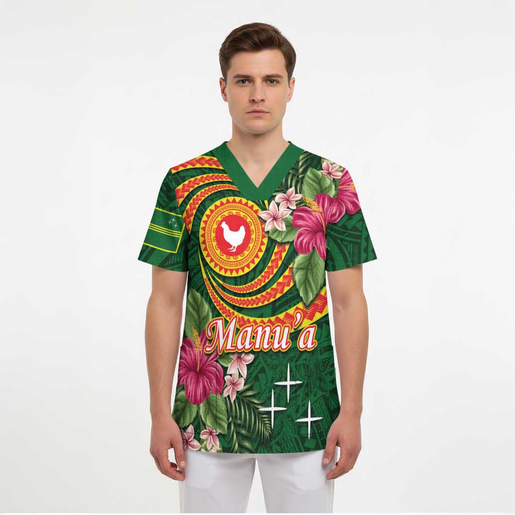 Manuʻa Islands Scrub Top Polynesian Art Tattoo Style and Tropical Plants LT03 - Polynesian Pride