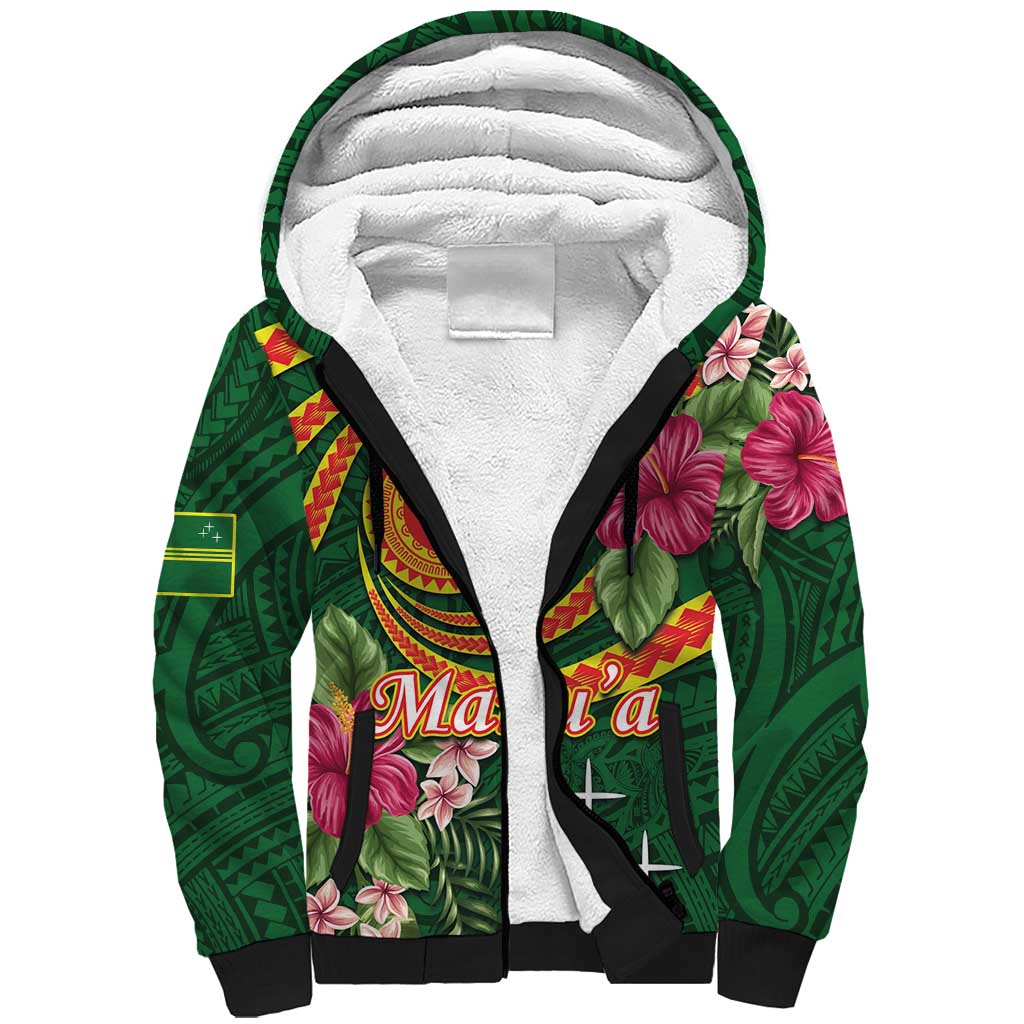Personalised Manuʻa Islands Sherpa Hoodie Polynesian Art Tattoo Style and Tropical Plants LT03 Unisex Green - Polynesian Pride