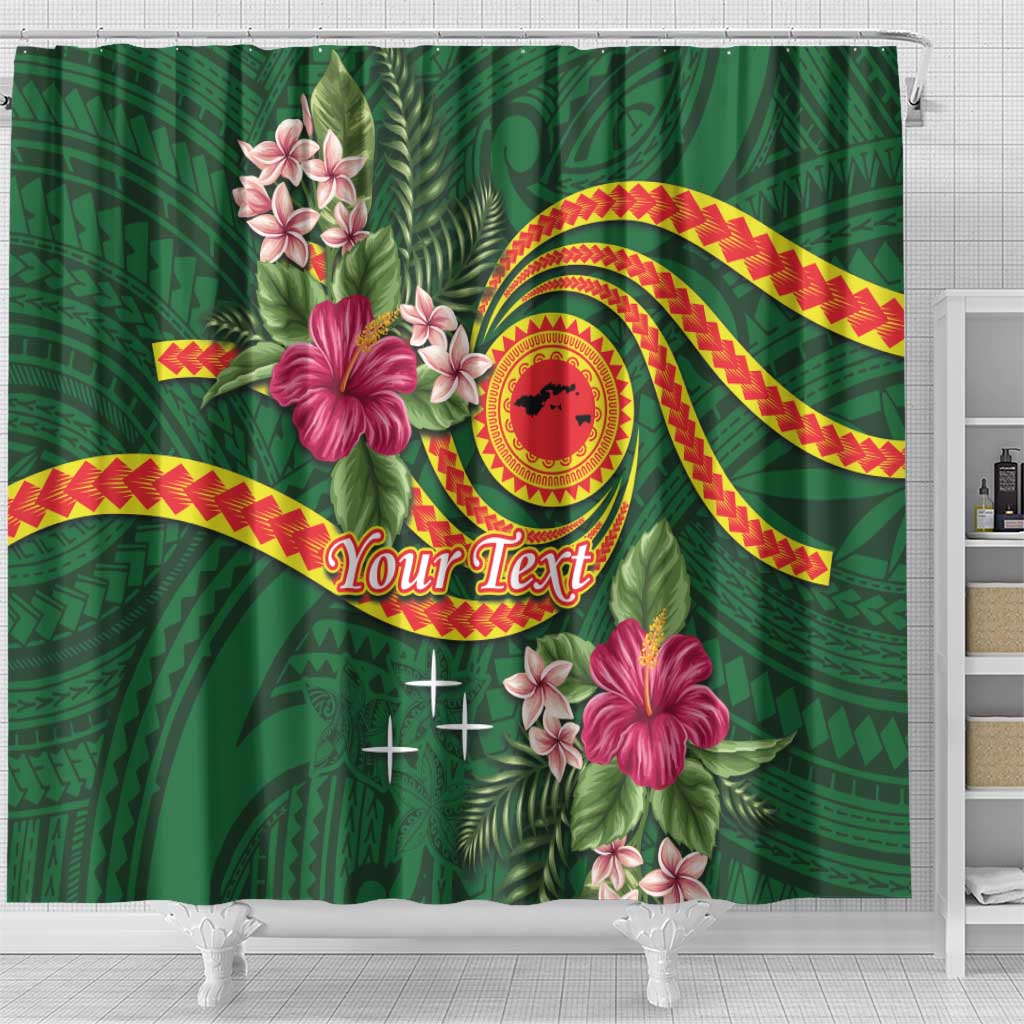 Manuʻa Islands Shower Curtain Polynesian Art Tattoo Style and Tropical Plants