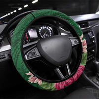 Manuʻa Islands Steering Wheel Cover Polynesian Art Tattoo Style and Tropical Plants LT03 Universal Fit Green - Polynesian Pride