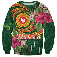 Personalised Manuʻa Islands Sweatshirt Polynesian Art Tattoo Style and Tropical Plants LT03 Unisex Green - Polynesian Pride