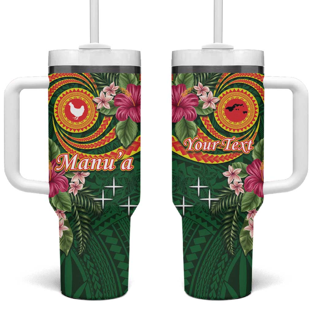 Personalised Manuʻa Tumbler With Handle Polynesian Art Tattoo Style and Tropical Plants LT03 One Size: 40 oz Green - Polynesian Pride