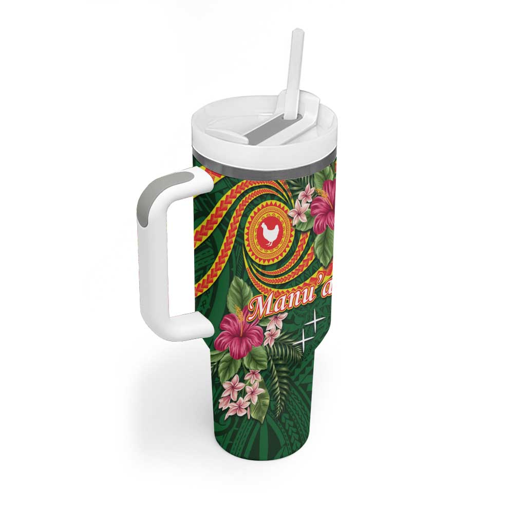 Personalised Manuʻa Tumbler With Handle Polynesian Art Tattoo Style and Tropical Plants LT03 - Polynesian Pride