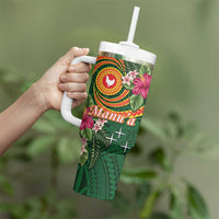 Personalised Manuʻa Tumbler With Handle Polynesian Art Tattoo Style and Tropical Plants LT03 - Polynesian Pride