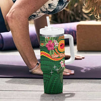 Personalised Manuʻa Tumbler With Handle Polynesian Art Tattoo Style and Tropical Plants LT03 - Polynesian Pride