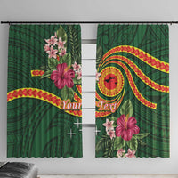 Personalised Manuʻa Islands Window Curtain Polynesian Art Tattoo Style and Tropical Plants LT03 With Hooks Green - Polynesian Pride