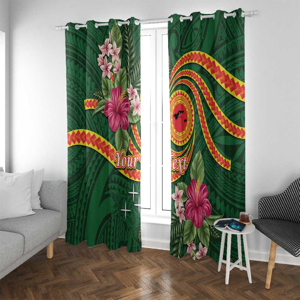 Personalised Manuʻa Islands Window Curtain Polynesian Art Tattoo Style and Tropical Plants LT03 With Grommets Green - Polynesian Pride