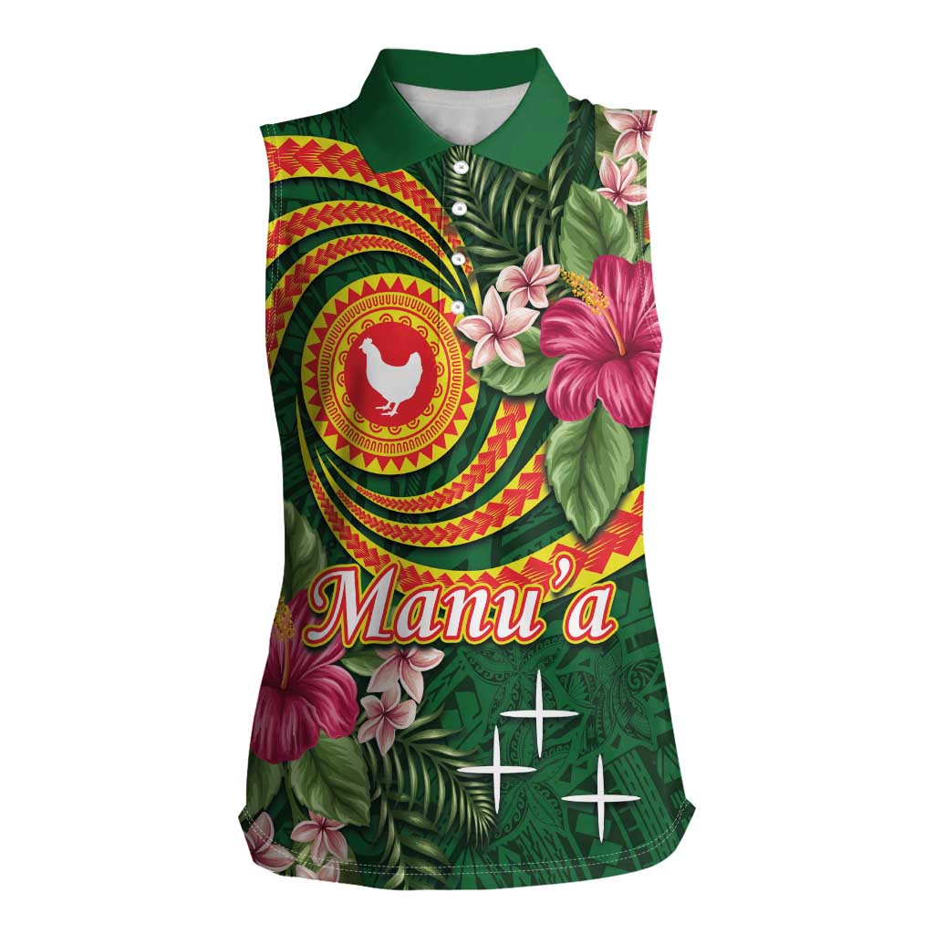 Manuʻa Islands Women Sleeveless Polo Shirt Polynesian Art Tattoo Style and Tropical Plants