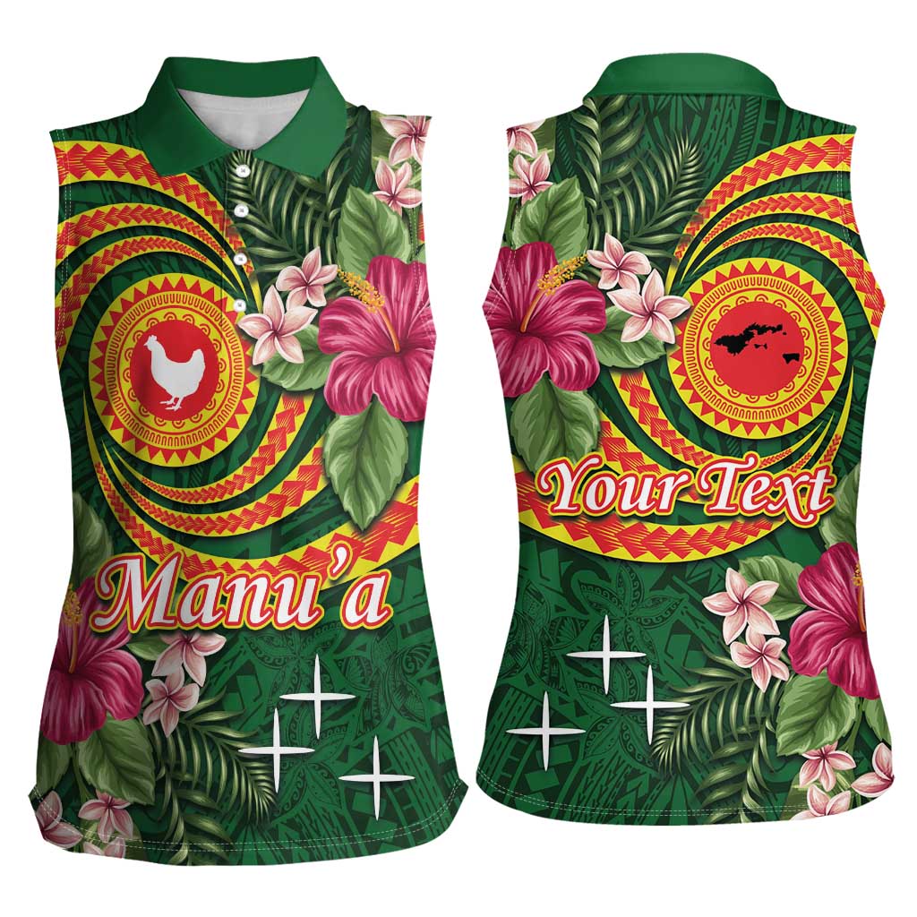 Manuʻa Islands Women Sleeveless Polo Shirt Polynesian Art Tattoo Style and Tropical Plants