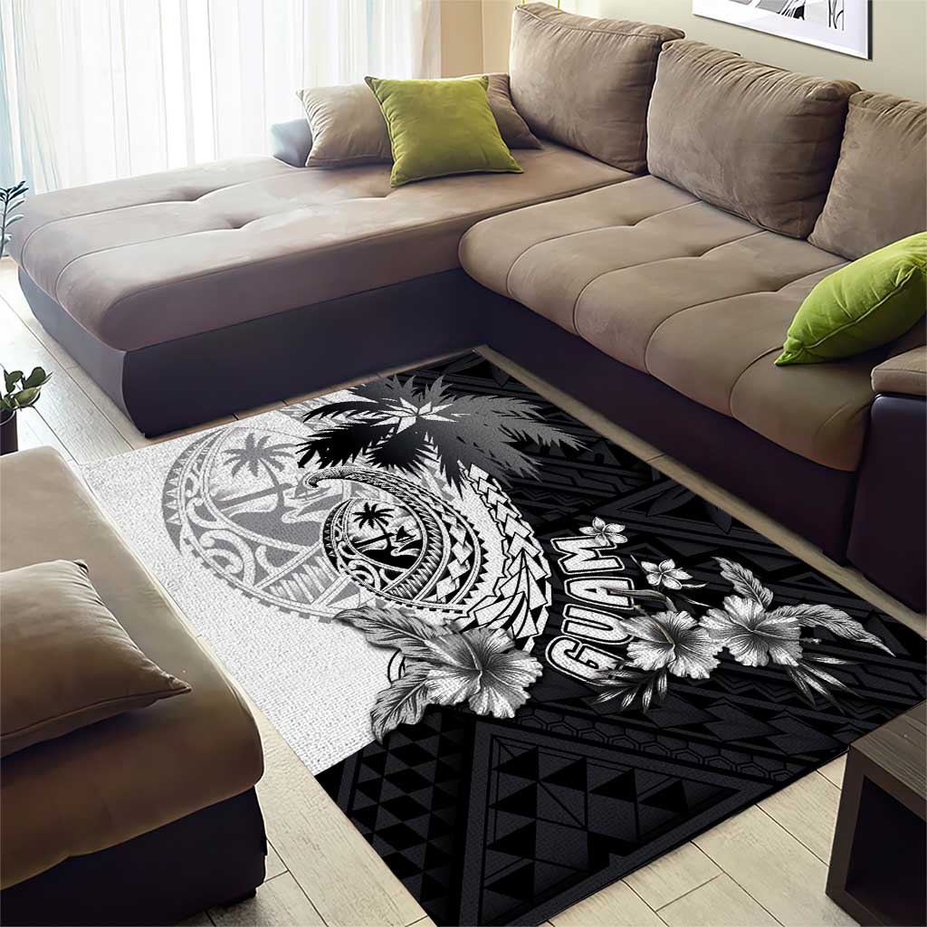 Hafa Adai Guam Area Rug Polynesian Palm Tree Tattoo Hibiscus and Plumeria Art