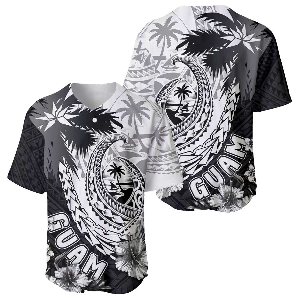 Hafa Adai Guam Baseball Jersey Polynesian Palm Tree Tattoo Hibiscus and Plumeria Art