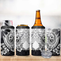 Hafa Adai Guam 4 in 1 Can Cooler Tumbler Polynesian Palm Tree Tattoo Hibiscus and Plumeria Art