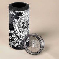 Hafa Adai Guam 4 in 1 Can Cooler Tumbler Polynesian Palm Tree Tattoo Hibiscus and Plumeria Art
