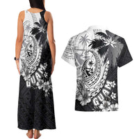 Hafa Adai Guam Couples Matching Tank Maxi Dress and Hawaiian Shirt Polynesian Palm Tree Tattoo Hibiscus and Plumeria Art