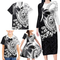 Hafa Adai Guam Family Matching Long Sleeve Bodycon Dress and Hawaiian Shirt Polynesian Palm Tree Tattoo Hibiscus and Plumeria Art
