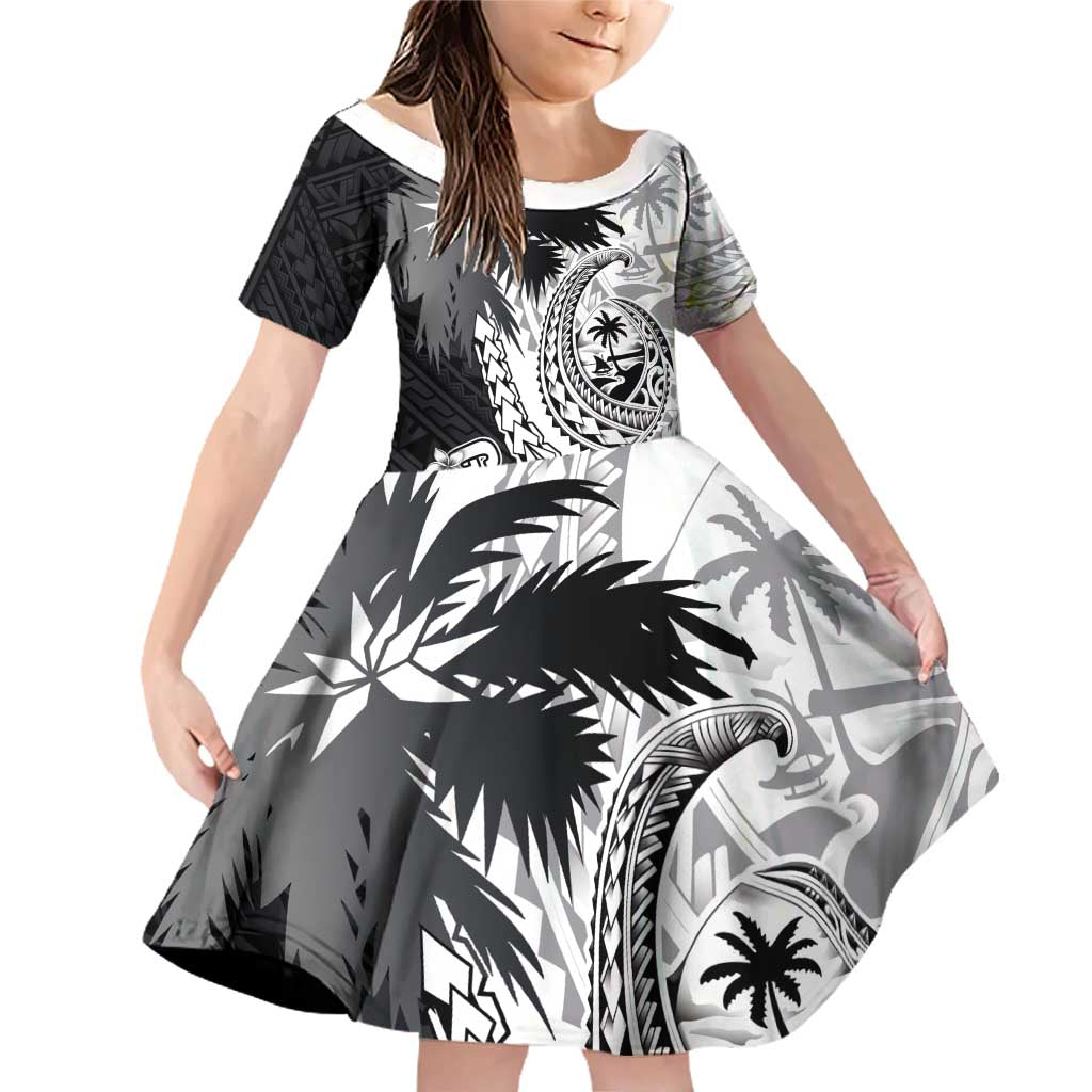 Hafa Adai Guam Family Matching Off Shoulder Short Dress and Hawaiian Shirt Polynesian Palm Tree Tattoo Hibiscus and Plumeria Art