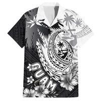 Hafa Adai Guam Family Matching Off Shoulder Short Dress and Hawaiian Shirt Polynesian Palm Tree Tattoo Hibiscus and Plumeria Art