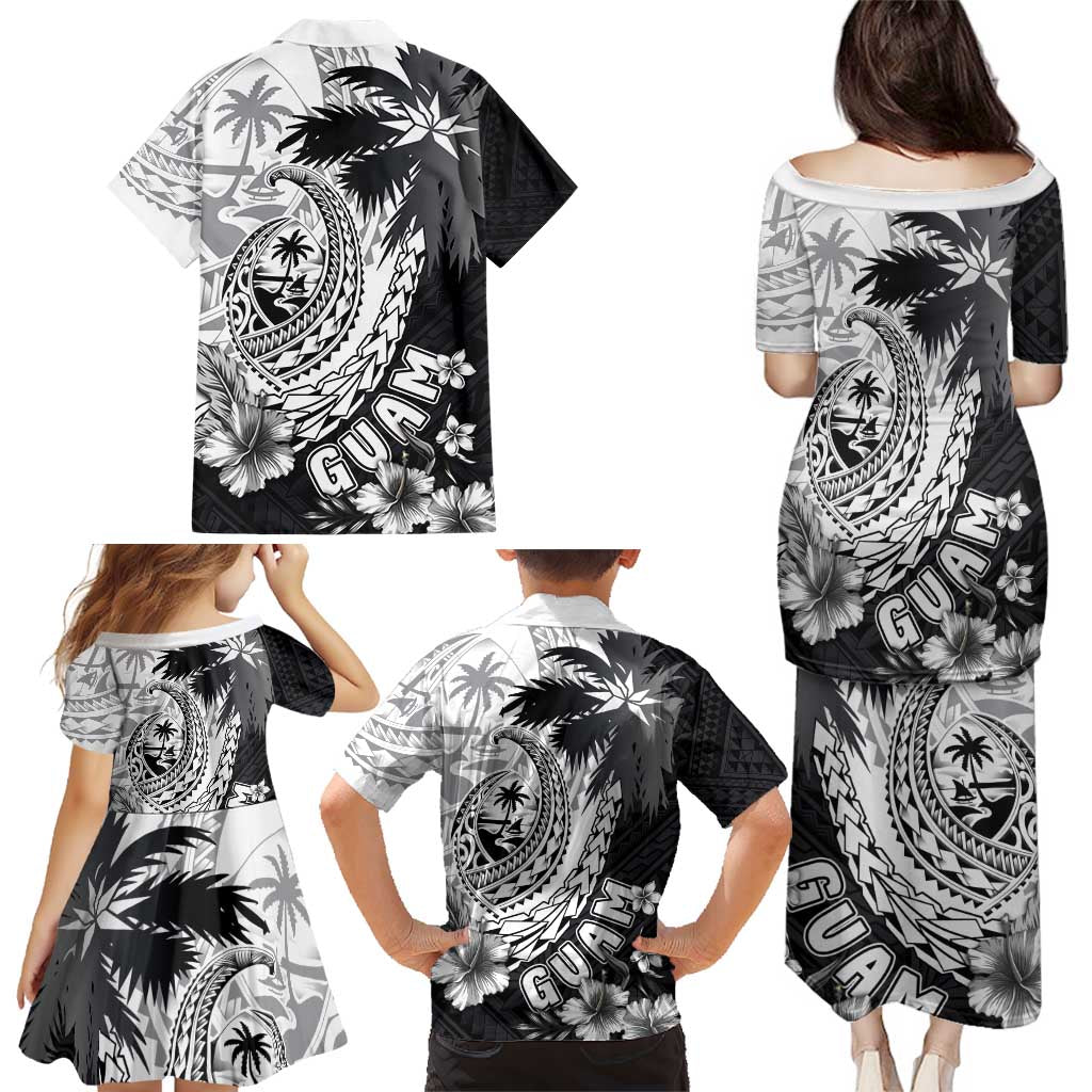 Hafa Adai Guam Family Matching Puletasi and Hawaiian Shirt Polynesian Palm Tree Tattoo Hibiscus and Plumeria Art