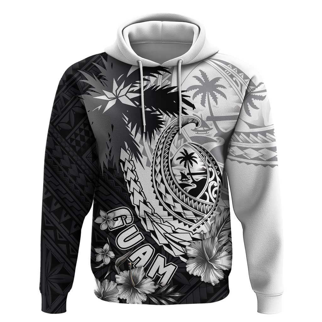 Hafa Adai Guam Hoodie Polynesian Palm Tree Tattoo Hibiscus and Plumeria Art