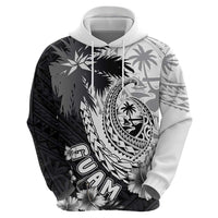 Hafa Adai Guam Hoodie Polynesian Palm Tree Tattoo Hibiscus and Plumeria Art