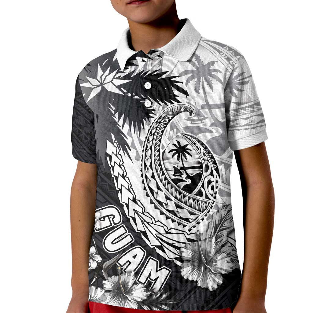 Hafa Adai Guam Kid Polo Shirt Polynesian Palm Tree Tattoo Hibiscus and Plumeria Art