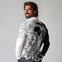 Hafa Adai Guam Long Sleeve Polo Shirt Polynesian Palm Tree Tattoo Hibiscus and Plumeria Art