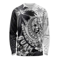 Hafa Adai Guam Long Sleeve Shirt Polynesian Palm Tree Tattoo Hibiscus and Plumeria Art