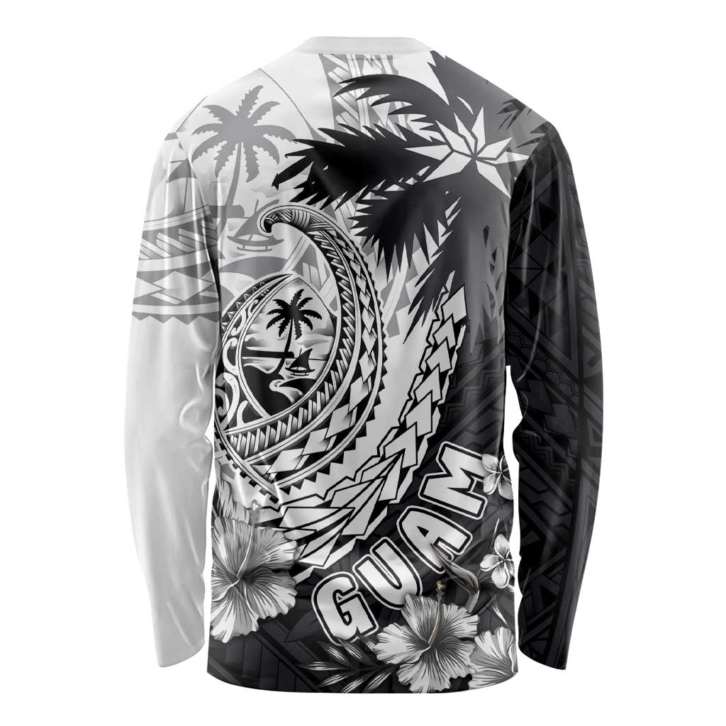 Hafa Adai Guam Long Sleeve Shirt Polynesian Palm Tree Tattoo Hibiscus and Plumeria Art