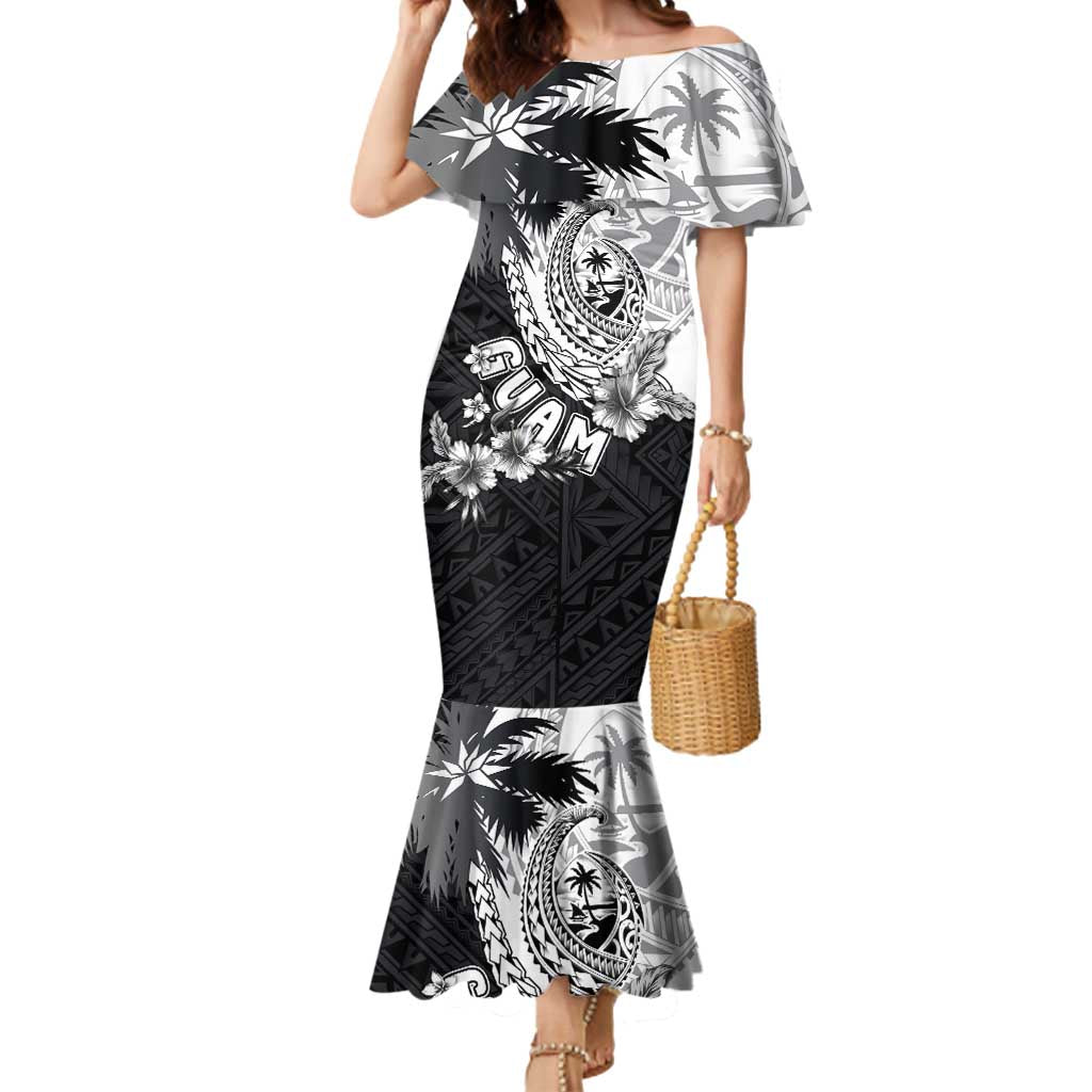 Hafa Adai Guam Mermaid Dress Polynesian Palm Tree Tattoo Hibiscus and Plumeria Art LT03 Women Black - Polynesian Pride