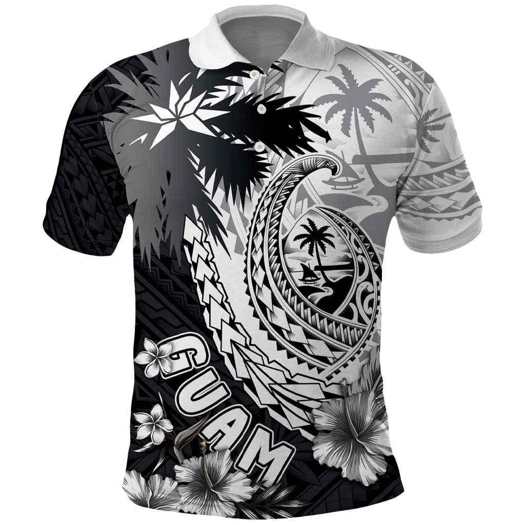 Hafa Adai Guam Polo Shirt Polynesian Palm Tree Tattoo Hibiscus and Plumeria Art