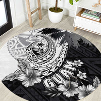 Hafa Adai Guam Round Carpet Polynesian Palm Tree Tattoo Hibiscus and Plumeria Art