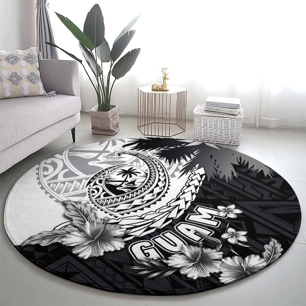 Hafa Adai Guam Round Carpet Polynesian Palm Tree Tattoo Hibiscus and Plumeria Art