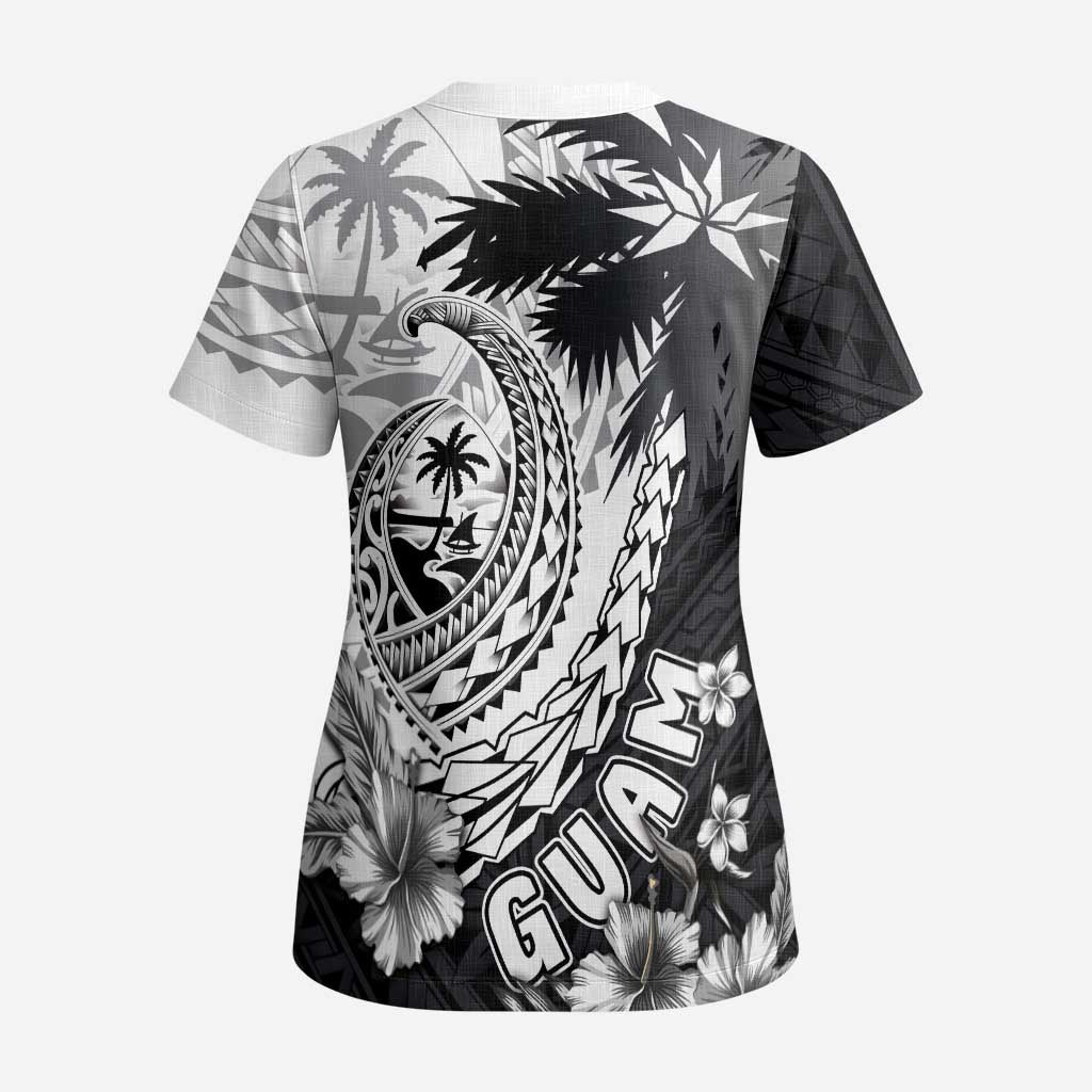 Hafa Adai Guam Scrub Top Polynesian Palm Tree Tattoo Hibiscus and Plumeria Art LT03 - Polynesian Pride