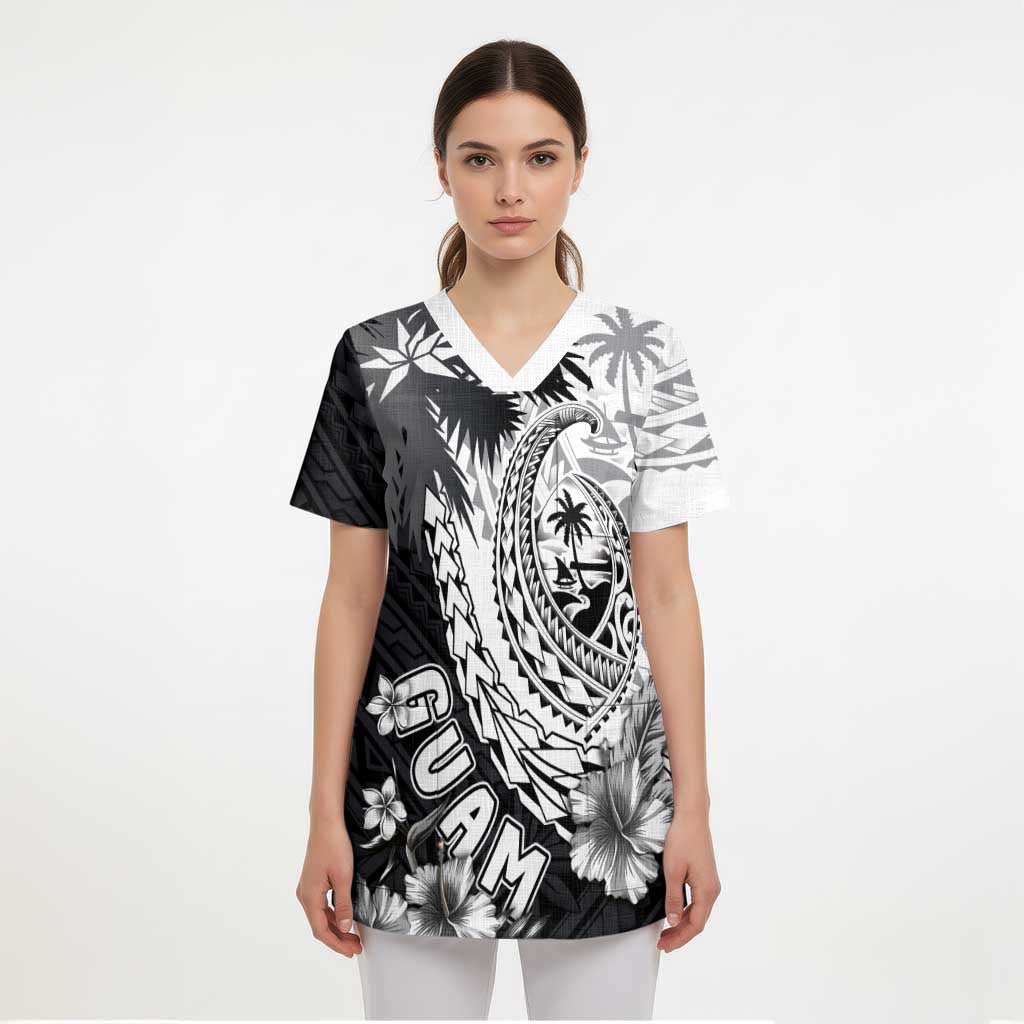 Hafa Adai Guam Scrub Top Polynesian Palm Tree Tattoo Hibiscus and Plumeria Art LT03 - Polynesian Pride