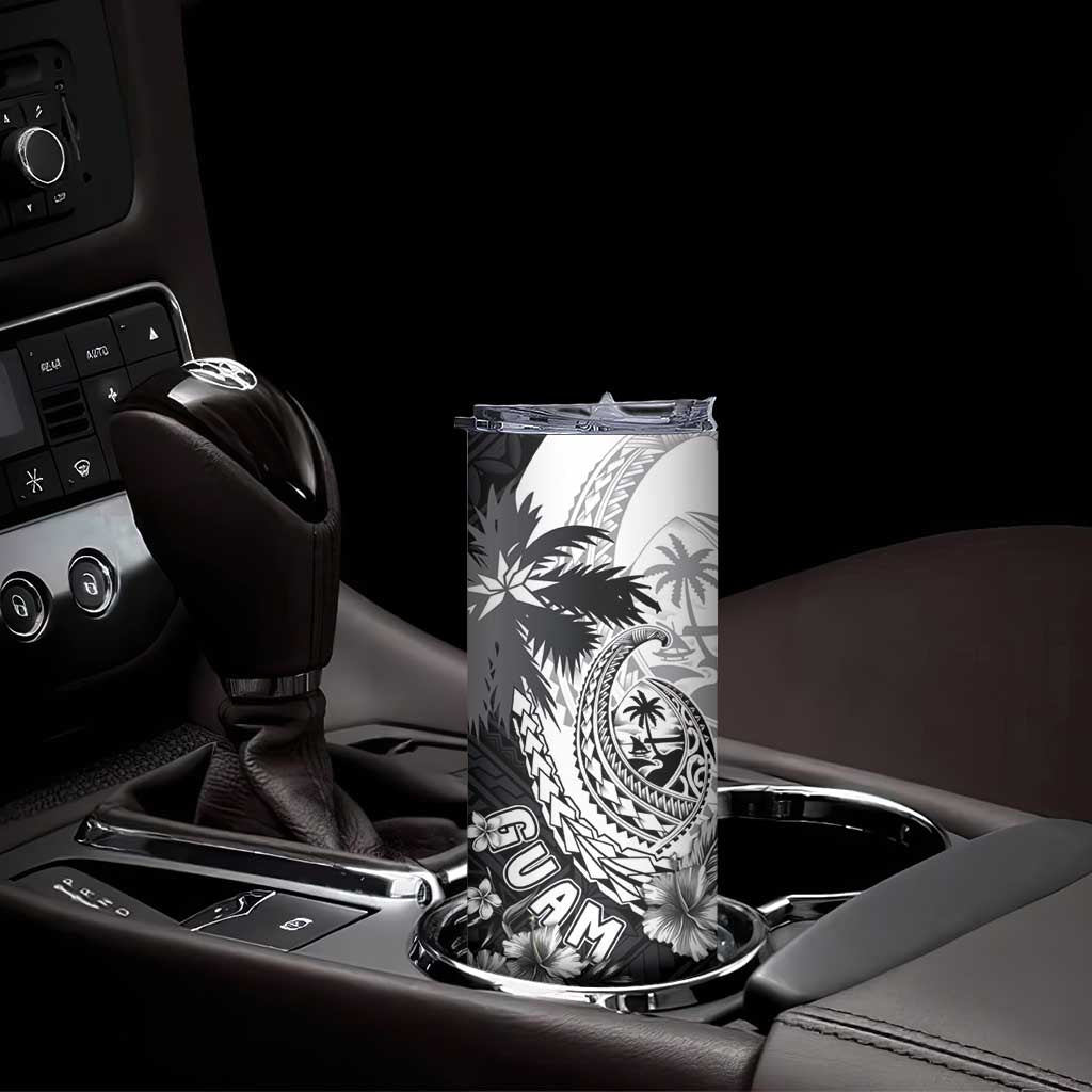 Hafa Adai Guam Skinny Tumbler Polynesian Palm Tree Tattoo Hibiscus and Plumeria Art