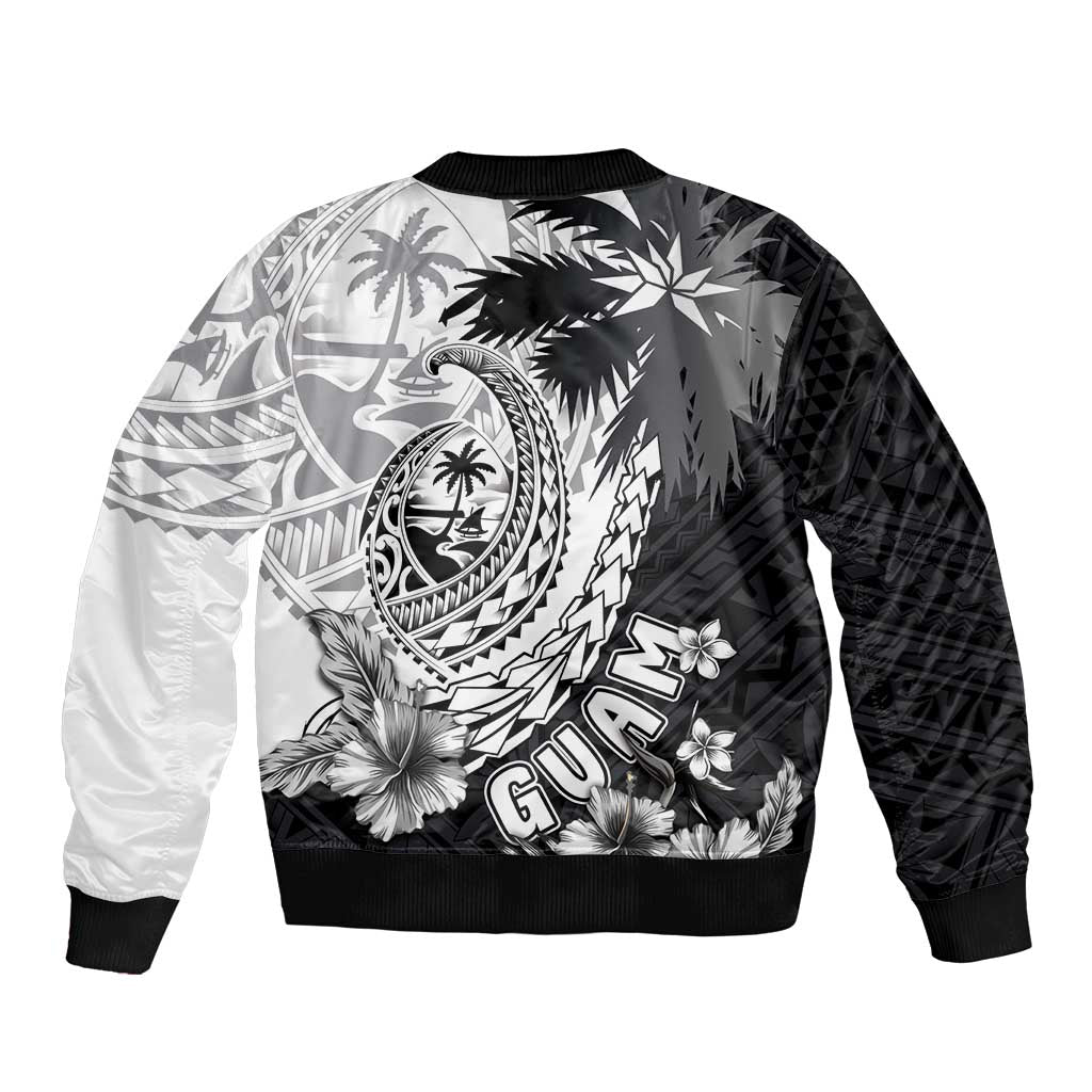 Hafa Adai Guam Sleeve Zip Bomber Jacket Polynesian Palm Tree Tattoo Hibiscus and Plumeria Art