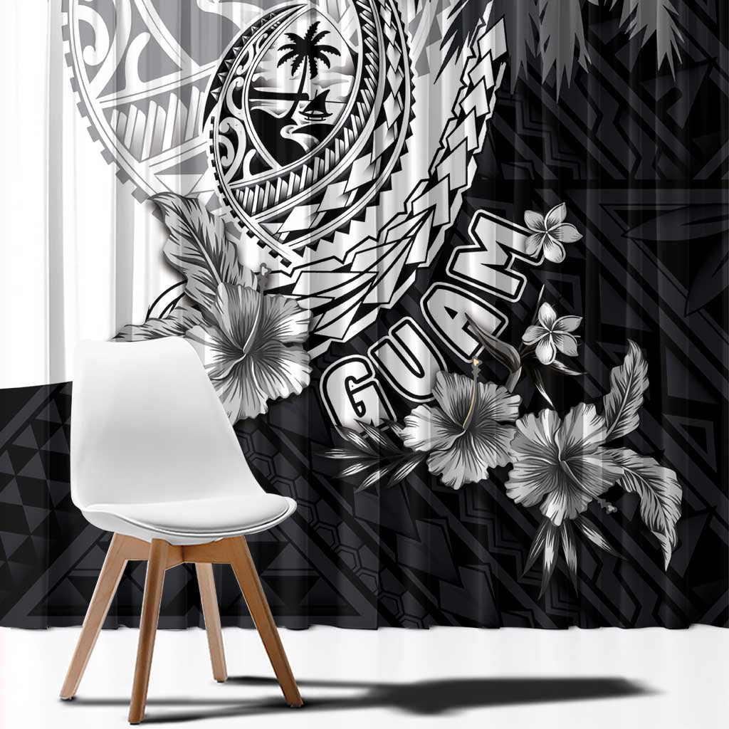 Hafa Adai Guam Window Curtain Polynesian Palm Tree Tattoo Hibiscus and Plumeria Art